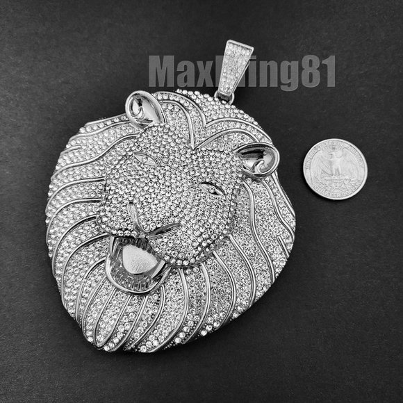 HIP HOP JEWELRY ICED LAB DIAMOND JUMBO SIZE LION HEAD BLING RAPPER CHARM PENDANT - Picture 4 of 4